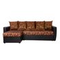 Угловой диван-кровать "Мартин" крупный вензель на коричневом фоне и коричневый кожзам